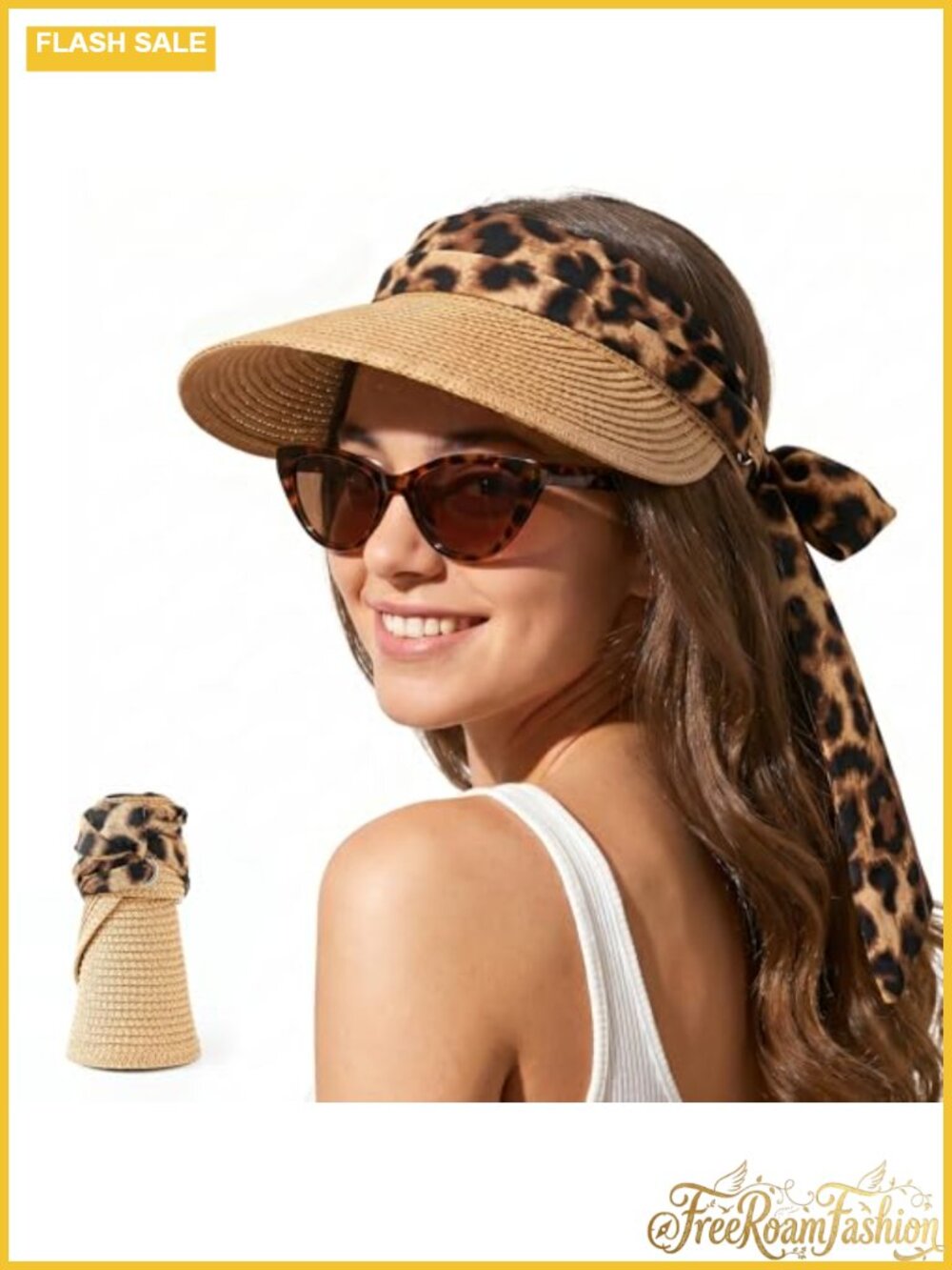 Womens Handwoven Straw Sun Visor Wide Brim UPF 50 Foldable Beach Hat